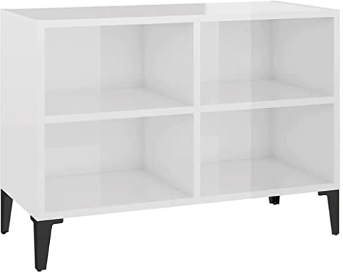 vidaXL TV Schrank mit Metallbeinen 4 Fächern Lowboard Sideboard Fernsehschrank Fernsehtisch TV Möbel HiFi-Schrank Hochglanz-Weiß 69,5x30x50cm