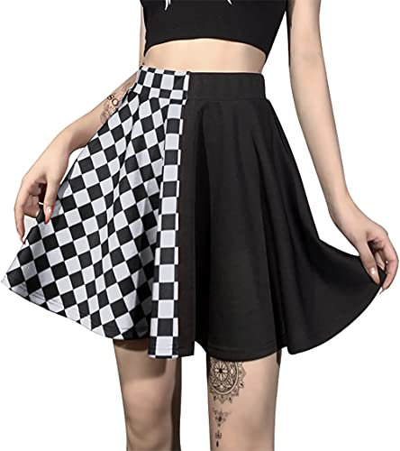 DINGJIUYAN Gothic Plaid Mini Skirt Harajuku Streetwear Sexy Plaid Patchwork Grunge Y2K
