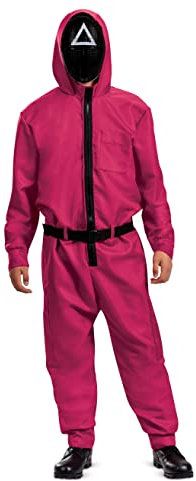 DISGUISE 144279SM Guard, Official Squid Game Costume Jumpsuit and Triangle Mask Adult Sized, Shown, S