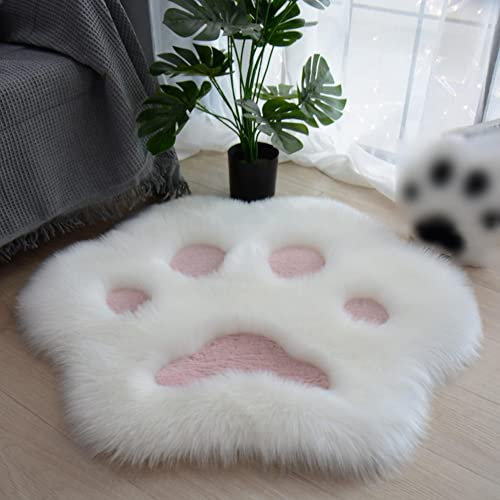JINYISI Schlafzimmerteppich, Katzenpfoten-Teppich, Teppiche für Schlafzimmer, kleiner Teppich, Shag Rug für Wohnzimmer, Nachttischteppich für Kinderzimmer (Weiß + Rosa)