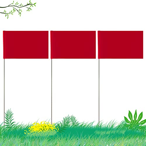AIEX 42pcs 5,1×7,6cm Drapeaux de Marquage avec Poteau en Acier de 35cm Vinyle Plantés Marquage Drapeaux pour Publics Souterrains Industriels les Égouts l'Aménagement Paysager l'Arpentage(Rouge)