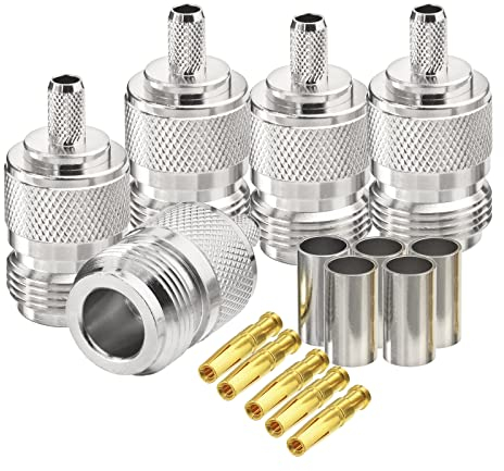 Eightwood N-Buchse, gerader Crimp-Koaxialstecker für RG58 LMR195-Kabel (5 Stück)