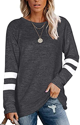 Minetom Damen T-Shirt Langarm Rundhals Freizeit Pullover T Shirts Sweatshirts Basic Langarmshirt Tunika Casual Oberteil Locker Bluse Herbst Winter A Dunkelgrau XL