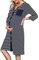 Marvmys Chemise de Nuit Allaitement Maternité 3/4 Manche Rayé Boutonnée Robe de Nuit pour Grossesse Femme Bleu Marine L