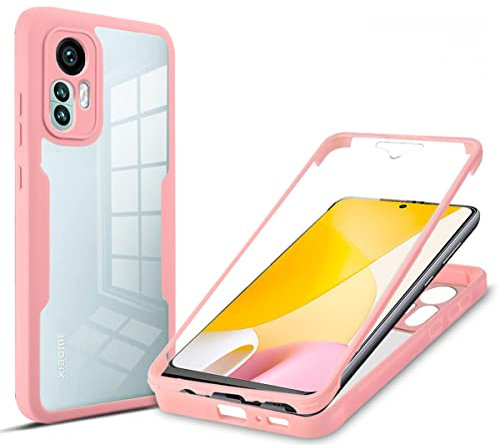 GOKEN Funda para Xiaomi Mi 12 Lite 5G, [ Protector de Pantalla Integrado] 360 Grado Carcasa Completa Transparente con TPU Silicona Bumper, Rosado