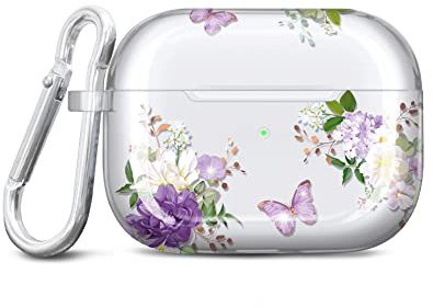 JIAXIUFEN Kompatibel mit AirPods Pro 2 Hülle Stoßfeste Silikon Kopfhörer Taschen Case Schutzhülle Zubehör mit Karabiner Kompatibel mit AirPods Pro 2 Generation, Purple Butterfly