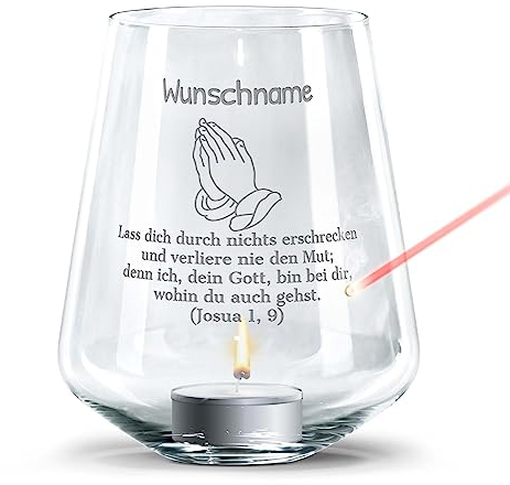 PR Print Royal Windlicht mit Gravur zur Konfirmation selbst gestalten - mit Name gravieren - inkl. Teelicht - Verliere nie den Mut - personalisierte Geschenke Konfirmation mit Kerze | Betende Hände
