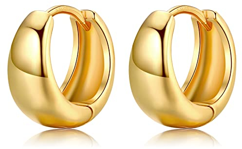 Chunky Creolen Ohrringe für Damen, Klein Hypoallergene Ohrringe Creolen Gold Schmuck für Frauen Mädchen Männer Kreolen 12mm