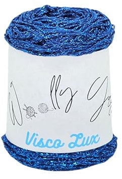 Filato in gomitolo viscosa e lurex 50 gr coloru vari, filato per uncinetto brillantini (Blu Elettrico)