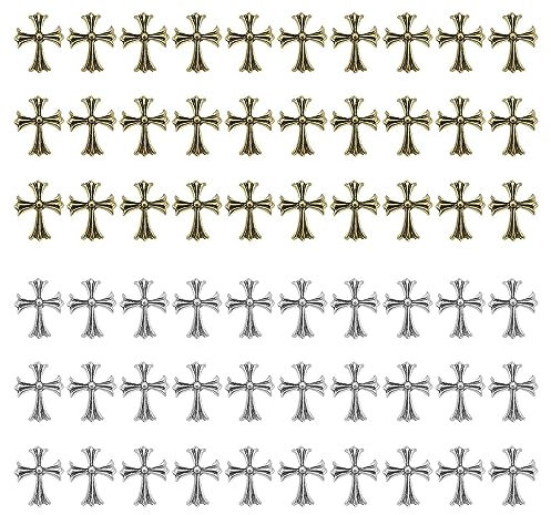 60 Stück Cross Nail Charms 3D Heart Star Mixed Style Sliver Nail Charms Metal Punk Vintage Nail Art Supplies für Acrylnagel Dekoration (2#)