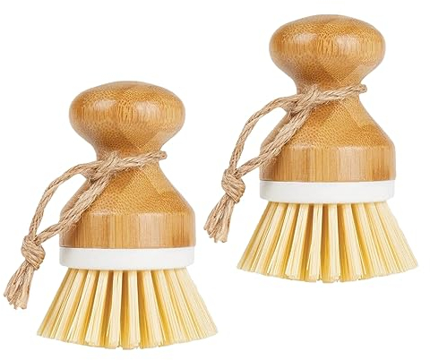 Mecmbj Cepillo de Setas, Cepillo Fregar Platos, 2 PCS cepillos Redondos de bambú para Hongos con cordón, Cepillo de Limpieza de Cocina para Utensilios, Cepillo Multiusos para Platos para Verduras