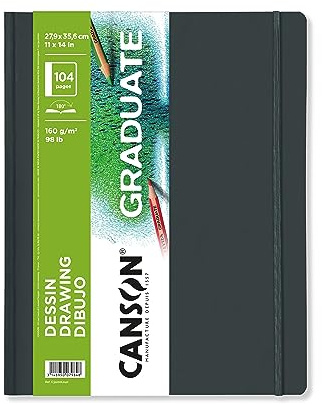 CANSON Graduate Book Skizzenbuch, feine Körnung, 160 g/m², Sketchbook Hardcover, 14 x 21,6 cm, Weiß, 104 Blatt