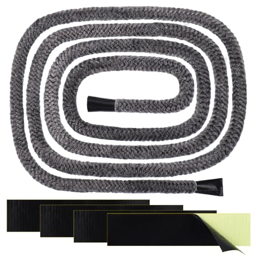 Hejo Guarnizione per Porta Stufa, 2,5 m x 6 mm Guarnizione Stufa a Legna con 4 Nastro per Giunti, resistente fino a 600 °C, Fibra di Vetro Corda Ignifuga per Stufa per Inserto, Camino