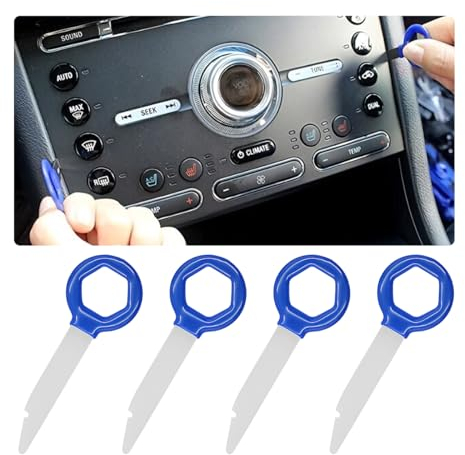 JNNJ 4 Stück Autoradio Demontageschlüssel, Autoradio Demontageschlüssel Mit Gummihülse, Edelstahlstifte Radio Adapter Demontage Für Audio Cd Player Radio(Blau)