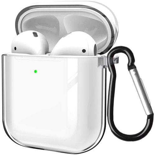 MouyouGlow Custodia Trasparente per Airpods 1/2, Custodia per AirPods 1/2 (2019) Custodia protettiva in TPC con moschettone, Cover di ricarica wireless visibile a LED antiurto per AirPods 1 e 2 Custo