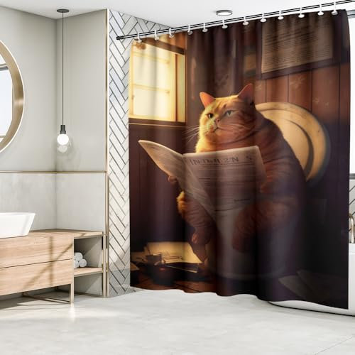 Fchen art Funny Cat Shower Curtain Bathroom Set,Fabric Bathroom Shower Curtain Set,Fun Adult Humor Cool Nautical Home Bathroom Decor Bathtub Set Waterproof Shower Curtain With 12 Hooks 180x180cm