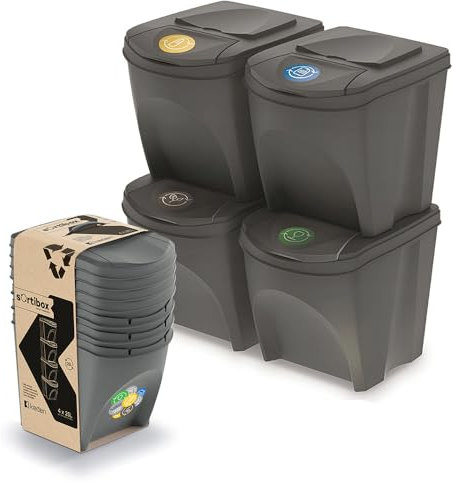 magubo Mülleimer Abfalleimer Mülltrennsystem, Mülltrennsystem 4fach, Hochwertiger, Robuster und Geräumiger 4x25 L Mülleimer für Effiziente Abfalltrennung (Grau, 4x25L)