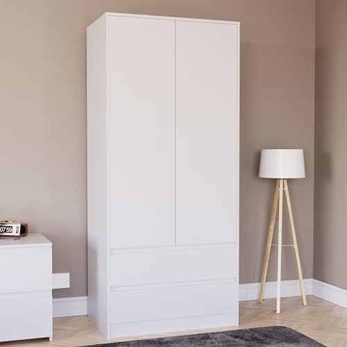 Vida Designs Denver 2 Door Wardrobe With 2 Drawers, Modren Bedroom Furniture (White)