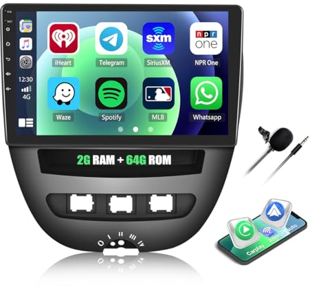 2G+64G CAMECHO Android 13 Autoradio für Citroen C1/Peugeot 107/Toyota Aygo 2004-2014 mit Navi Carplay Android Auto,Doppel Din Autoradio mit 10 Zoll Bildschirm Bluetooth RDS/FM MirrorLink und USB
