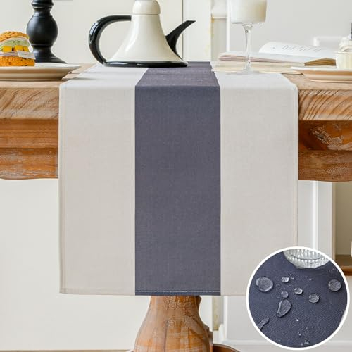 Vorysum Modern Dekoration Leinen Tischläufer Wasserabweisend, Abwaschbar - Outdoor Sommer Garten Hochzeit Esszimmer Party Urlaub (Grau, 40 x 140 cm)