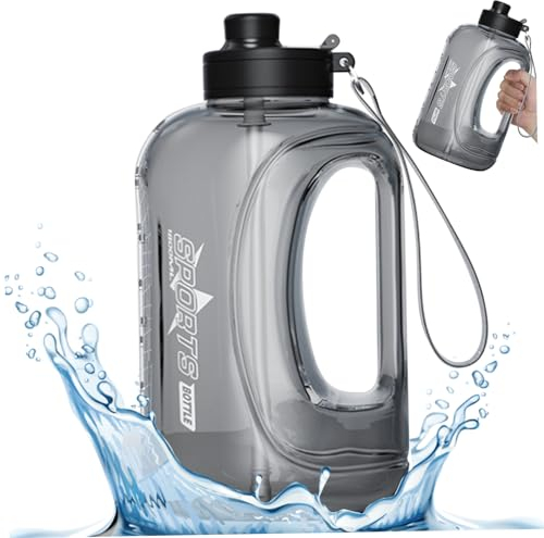 AOpghY Bouteille d'eau avec paille, pichet d'eau de 0.5 gallons, anti-fuite, bouteille d'eau de gymnastique réutilisable, grande cruche d'eau noire, fournitures de sport