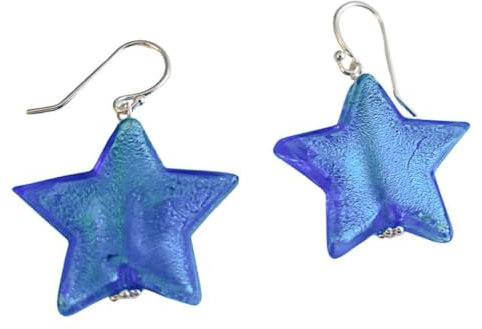 Murano Glas Ohrringe Blau 22 mm, Sterne, Sterlingsilber 2 - Geburtstagsgeschenk - Weihnachtsgeschenk - Handgefertigte Geschenkideen für Frauen