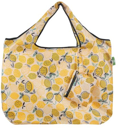 ECO CHIC Faltbare, wiederverwendbare recycelte Einkaufstasche, leichte Einkaufstasche mit Aufbewahrungstasche, Zitrone, Market Master