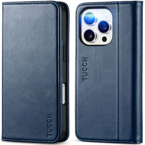 TUCCH Wallet Case for iPhone 16 Pro (6.3) 2024 5G, Protective PU Leather Case with[RFID Blocking][Card Slot][Shockproof TPU]Kickstand, Flip Folio Phone Cover Compatible with iPhone 16 Pro, Dark Blue