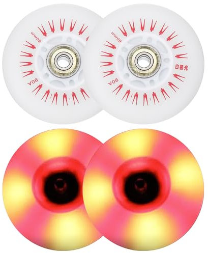 PATIKIL Bunte Leuchträder für Inline-Skates 80mm, 4 Stück LED-Blinkräder für Inline-Roller 90A PU mit Lagern für den Innen- und Außenbereich, Rot