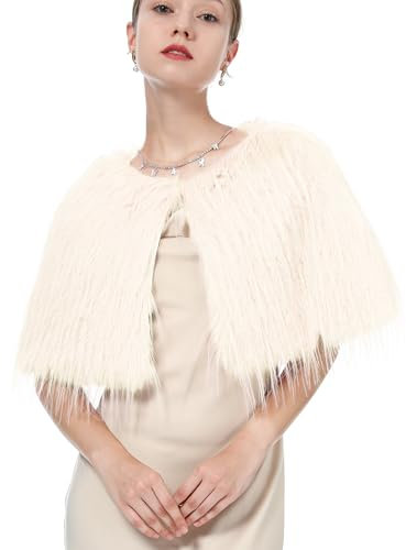 Châle en fausse fourrure pour femme, châle viking pour femme, châle de mariage, fête, capelet d'hiver, Blanc crémeux, Taille unique