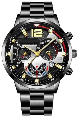 JOATVEE Herrenuhr Chronograph Edelstahl Quarz-Analoguhr Wasserdicht Business Causual Watch mit Datum und Leuchtzeiger Geschenk für Männer Jungen