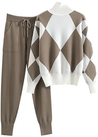 Tute In Maglia Donna Invernale Maglia E Pantaloni a Gamba Larga Tuta Due Pezzi Curvy Comode Tuta Da Casa Elegante Casual Completo 2 Pezzi Loungewear Complete Firmate Sportiva Tute Anziana Leggera