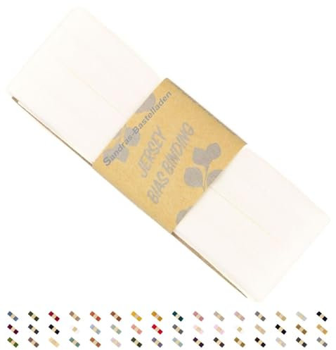 Sandras-Bastelladen Jersey Schrägband/Einfassband elastisch & gefalzt 3m x 20mm - 100% Viskose Off Weiß