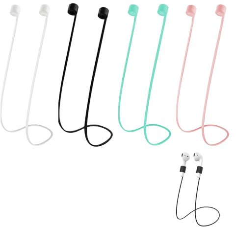 4 Stück Strap für AirPods, Band für AirPods, Halteband Kompatibel mit AirPods Pro 2/1 und AirPods 1/2/3, Halterung Band mit 70CM, Ideal für Sport und Alltag (Schwarz Weiß Grün Rosa)