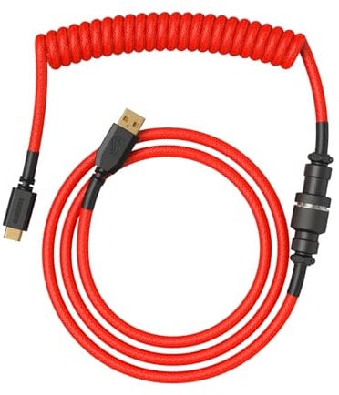Glorious Gaming - Cable Espiralado Premium para Teclados: USB-A a USB-C, Chapado en Oro, antienredos, Funda Doble Trenzada, Conector Aviador de 5 Pines, Crimson Red