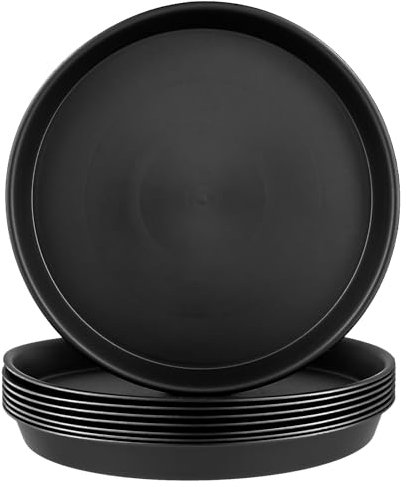 YIXNSW Lot de 8 dessous de pot de fleurs ronds en plastique - 36 cm - Pour l'intérieur et l'extérieur - Noir
