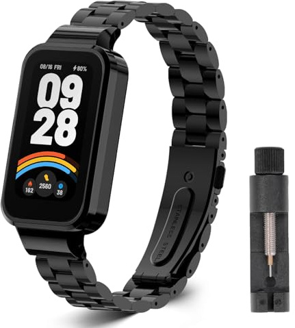 ZoRoll Armband Kompatibel mit Xiaomi Smart Band 9 Active/Redmi Smart Band 3, Edelstahl Metal Ersatzarmband Herren & Damen Kompatibel mit Xiaomi Smart Band 9 Active - Schwarz