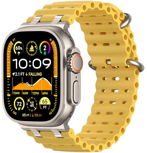 Ocean Sport - Cinturino compatibile con Apple Watch Ultra 2/Ultra Band da 49 mm, 46 mm, 45 mm, 44 mm, 42 mm, unisex, connettore in metallo con cinturino impermeabile in silicone traspirante per iWatch