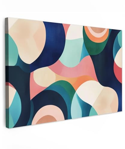 MuchoWow© Impression sur Toile Peinture 90x60 cm Tableau Mural Decoration Salon Reproductions de Tableaux Murale Moderne Abstrait - Bleu - Rose