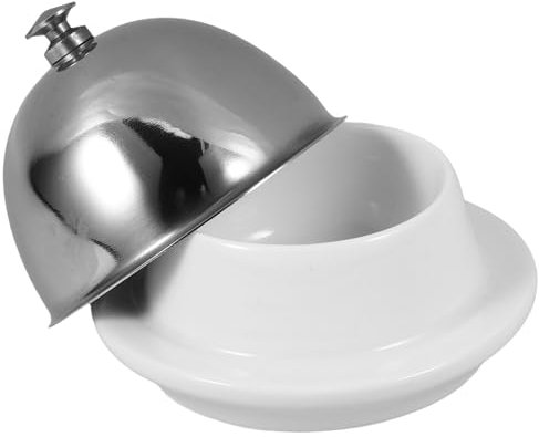STOBAZA Butter Dish with Lid: Round Ceramic Butter Dish with Stainless Steel Domed Cover - Small Cheese Plate Serving Tray for Countertop Refrigerator