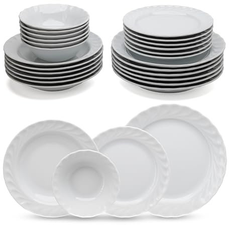 Vajilla de Porcelana Blanca 24 Piezas - Güral Porselen Damla - Completa y Elegante
