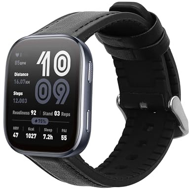 kwmobile Leder Uhrenarmband für 22mm Amazfit Bip 6 / Bip 5 Unity/Bip 5 / GTS 3 / Balance 2 / Helio Strap Armband - Ersatzarmband für Fitnesstracker mit Uhrenverschluss - Wechselarmband Smartwatch
