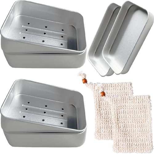 2 Stück Seifendose Reise aus Aluminium, Tragbares Seifenschale mit Abtropfschale, Seifensäckchen Bio, Seifenbox Wasserdicht Quadratisch, Festes Shampoo Aufbewahrung mit Deckel