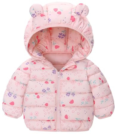 Happy Cherry Cappotto Piumino Bambino Bambina Giubbotto Invernale con Cappuccio Antivento Bimba Bimbo Giacca Inverno Leggero Caldo Stampato Carino 6 Mesi - 4 Anni