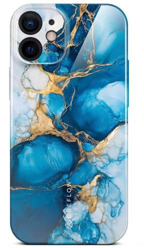 ONEFLOW Bliss Cover für iPhone 12 Hülle in Marmor Optik, Designer Case Handy Schutzhülle mit Kameraschutz, Muster Hardcase Glitzer Handyhülle marmoriert, Blau Gold