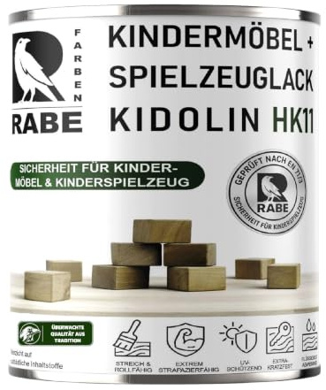 RABE Lack Kindermöbel Kidolin HK11 Glänzend Kinderspielzeug EN71/3 Klarlack Kindersicher speichelecht Lack für Kinderspielzeug (1, Transparent, 1 Liter)