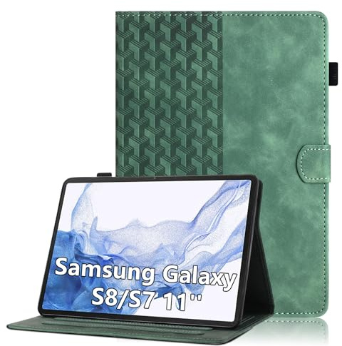 Case for Samsung Galaxy Tab S8 2022/ Galaxy Tab S7 2020 11 inch Premium PU Leather Folio Tablet Protective Cover Multi-Angle Adjustable Case with Stand Function, Card Slot and Magnetic Clasp - Green