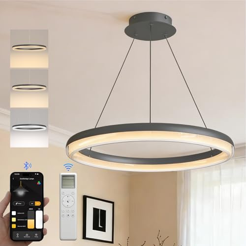 doporro Moderne LED Pendelleuchte – 45cm Dimmbare höhenverstellbar | Esszimmerlampe hängend, mit App & Fernbedienung, 3000–6000K, CRI≥95, für Esstisch & Wohnraum, Luvina05, Grau