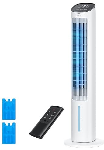 DREO Ventilatore a Torre con Raffrescamento, ventilatore silenzioso con raffreddamento ad acqua, raffrescatore evaporativo 40 pollici, oscillazione 80°, 3 modalità, 4 velocità, telecomando