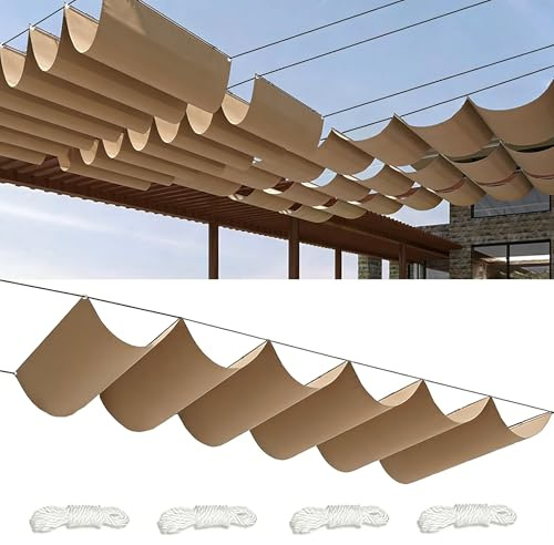 Retráctil Toldo Vela Rectangular 4x5M Toldos Exterior Terraza Impermeable Ondulada Toldo Vela de Sombra con Ojales y Cuerdas 95% protección UV para Exterior Patio jardín Caqui